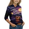 Kids Halloween Printed T-Shirt 3/4 Sleeve Round Neck Casual Top with Pumpkin Witch Design