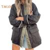 Women Winter Coat with Double Pockets Loose Color Matching Single-breasted Mid Length Casual Daily Wear Jacket