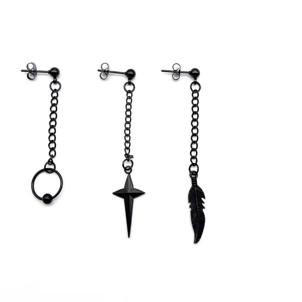 Stainless Steel Star Cross Tassel Chain Geometric Earrings