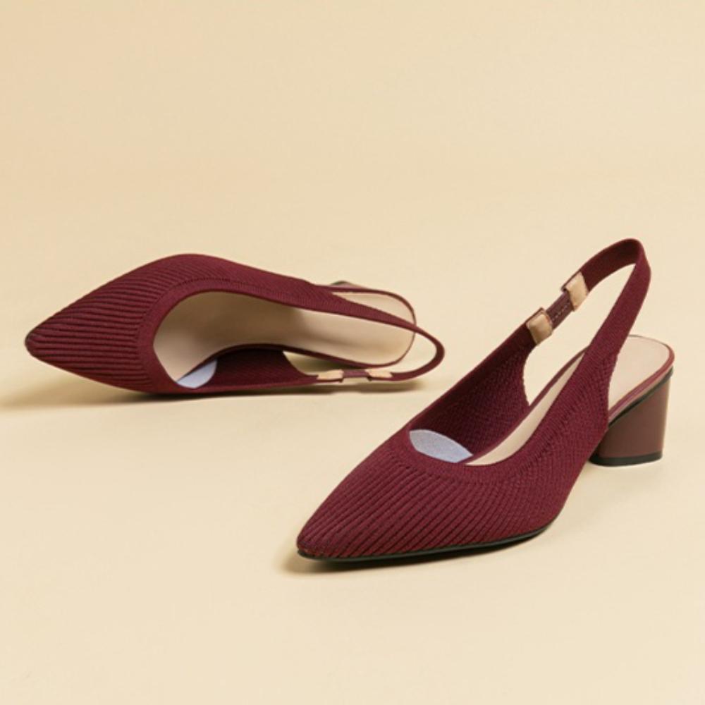 Sandals for Women Heels Knitted Rear Empty Strap Fashion Sandals Pointed Head Shallow Mouth Side Empty Daily Thick Heel Sandals