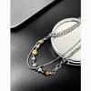 Geometric Stainless Steel Necklace With Natural Stone Beads For Unisex Fashion