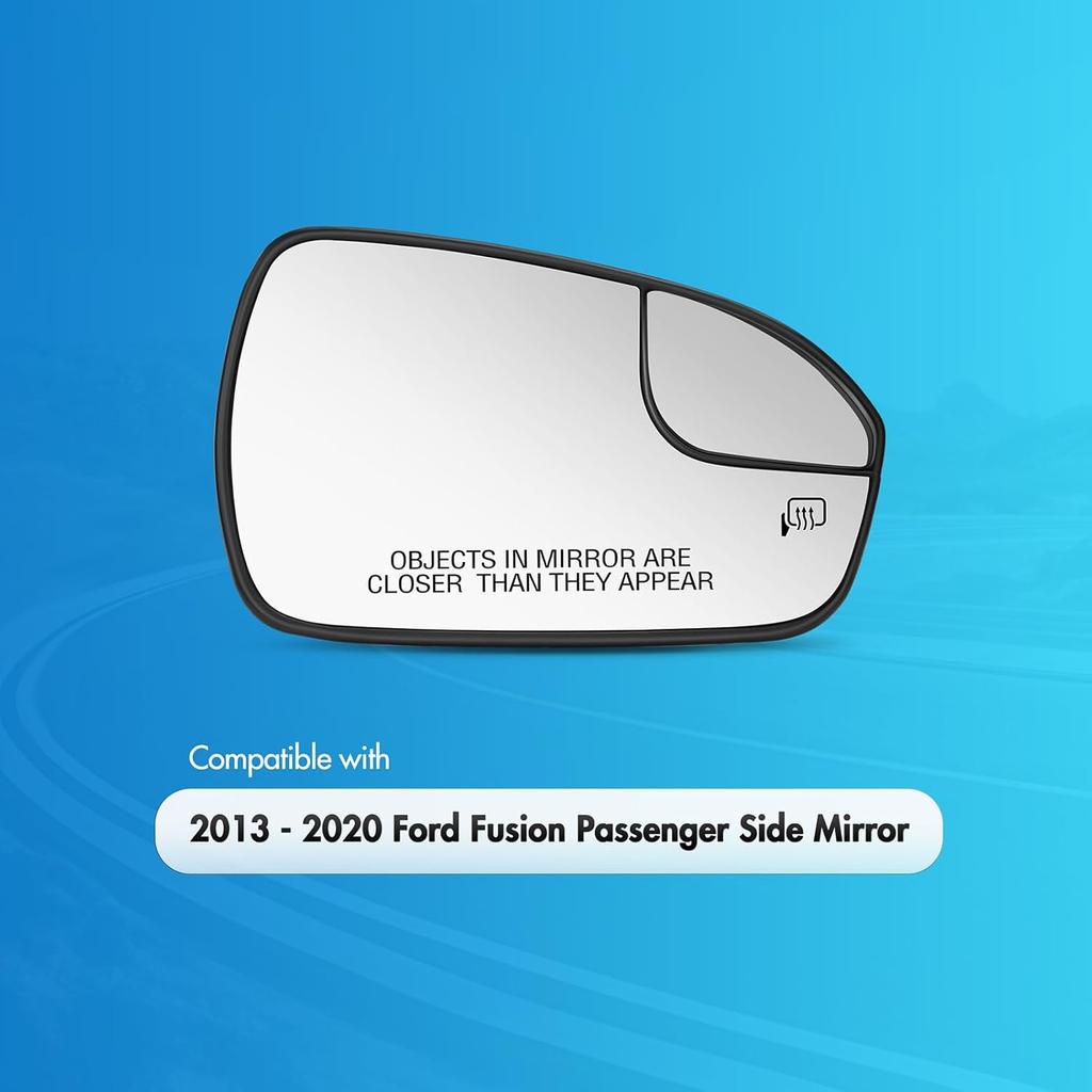 Passenger Side Mirror Replacement For Ford Fusion 2013 2014 2015 2016 2017 2018  , Right Side Exterior Mirror Glass, Heated, Chrome Convex Mirror