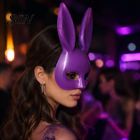 Funny Cartoon Rabbit Mask Halloween Bunny Half Face Mask, Costume Prop with Long Masquerade Party Supplies Ears, Plastic Cosplay for Adults, Accessory