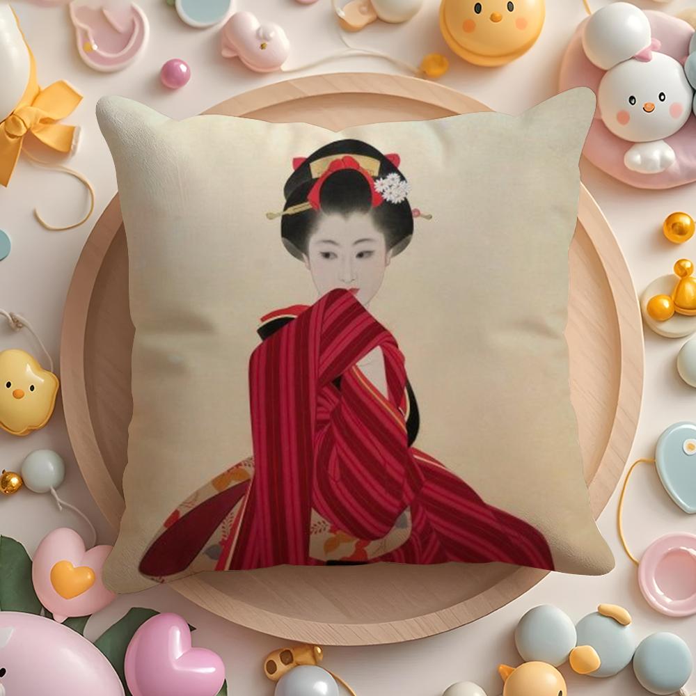 Classic Japanese Lady Cushion Cover Short Plush DoubleSided Printing Home Machine Washable In Warm Winter Pillow Case