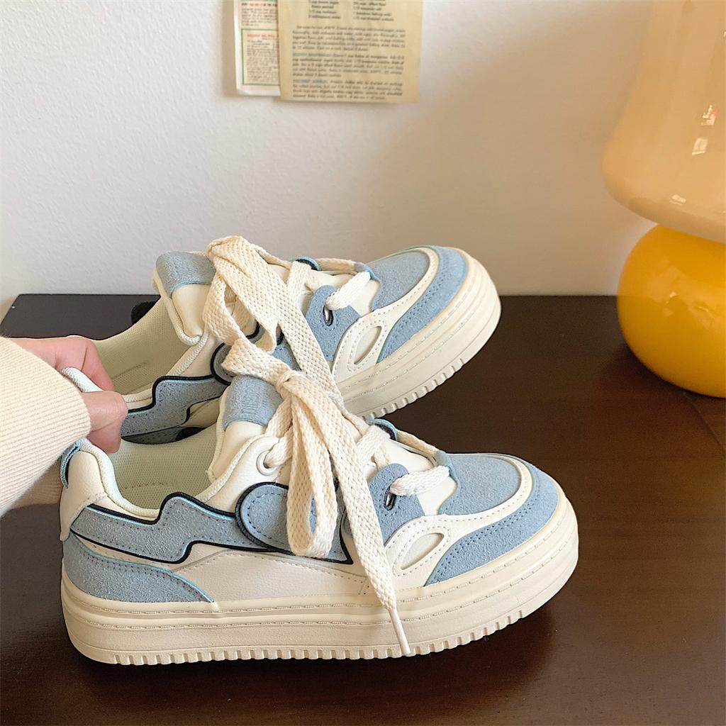 2025 Spring and Autumn New Thick-soled Versatile Casual Sports Shoes Female Ins Students Moral Training Shoes Niche Design White Shoes