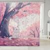 Cute Cat Shower Curtain Japanese Anime Style Bathroom Curtain Pink Cartoon Anime Bathroom Accessories For Kids Adults