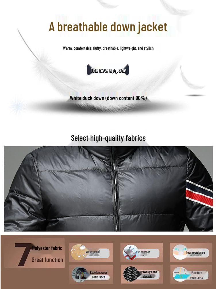 Men's Fashionable Slim Fit Down Jacket with Stand Collar - Winter 2025 Trend