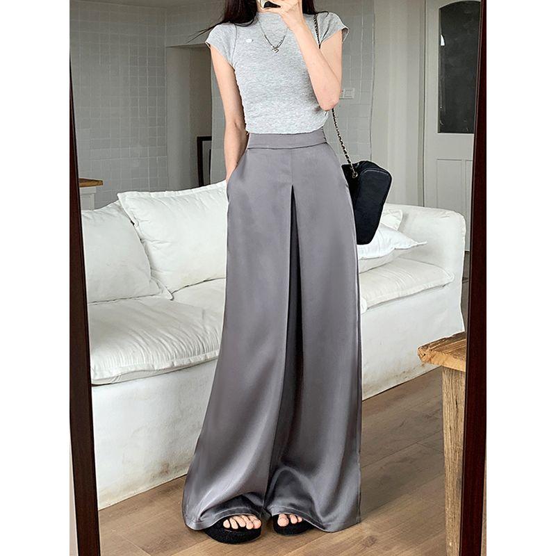 Kumikumi Fancy Satin Casual Pants Loose Pants Women's Clothing Fall Drape High Waist Straight-Leg Pants Mop Pants