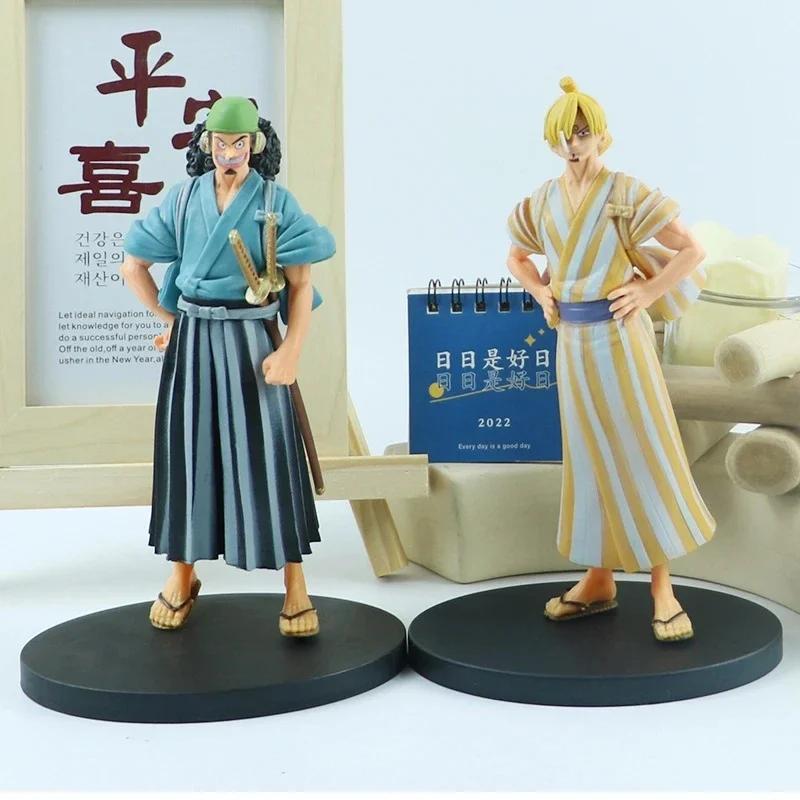 **18cm One Pie Anime Figure Pirate Warriors Monkey D Luffy Roronoa Zoro Sanji Usopp Action Figures Collectible Model Toys