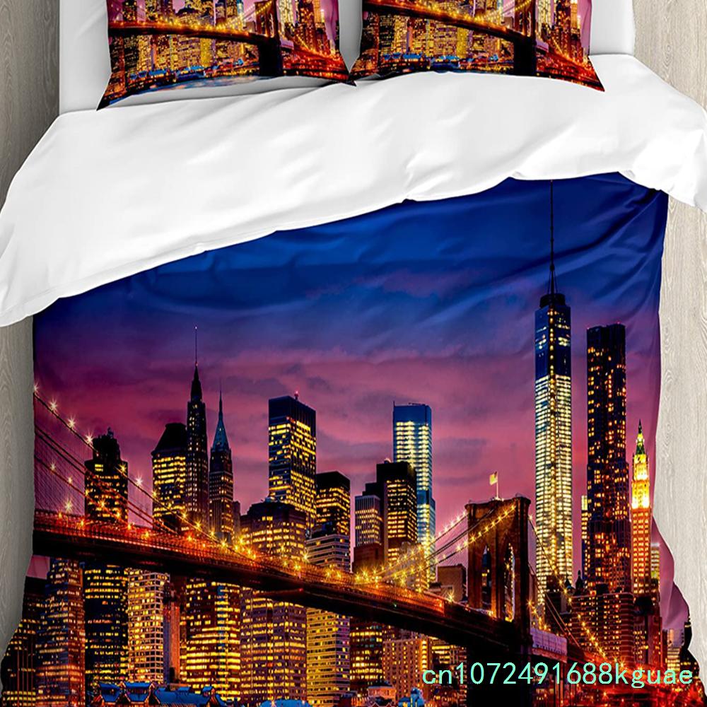 3pcs Bedding Set Business City Scenery New York Black And White Duvet Cover Pillow Case Boy Kid Teen Girl Bedding Covers Set
