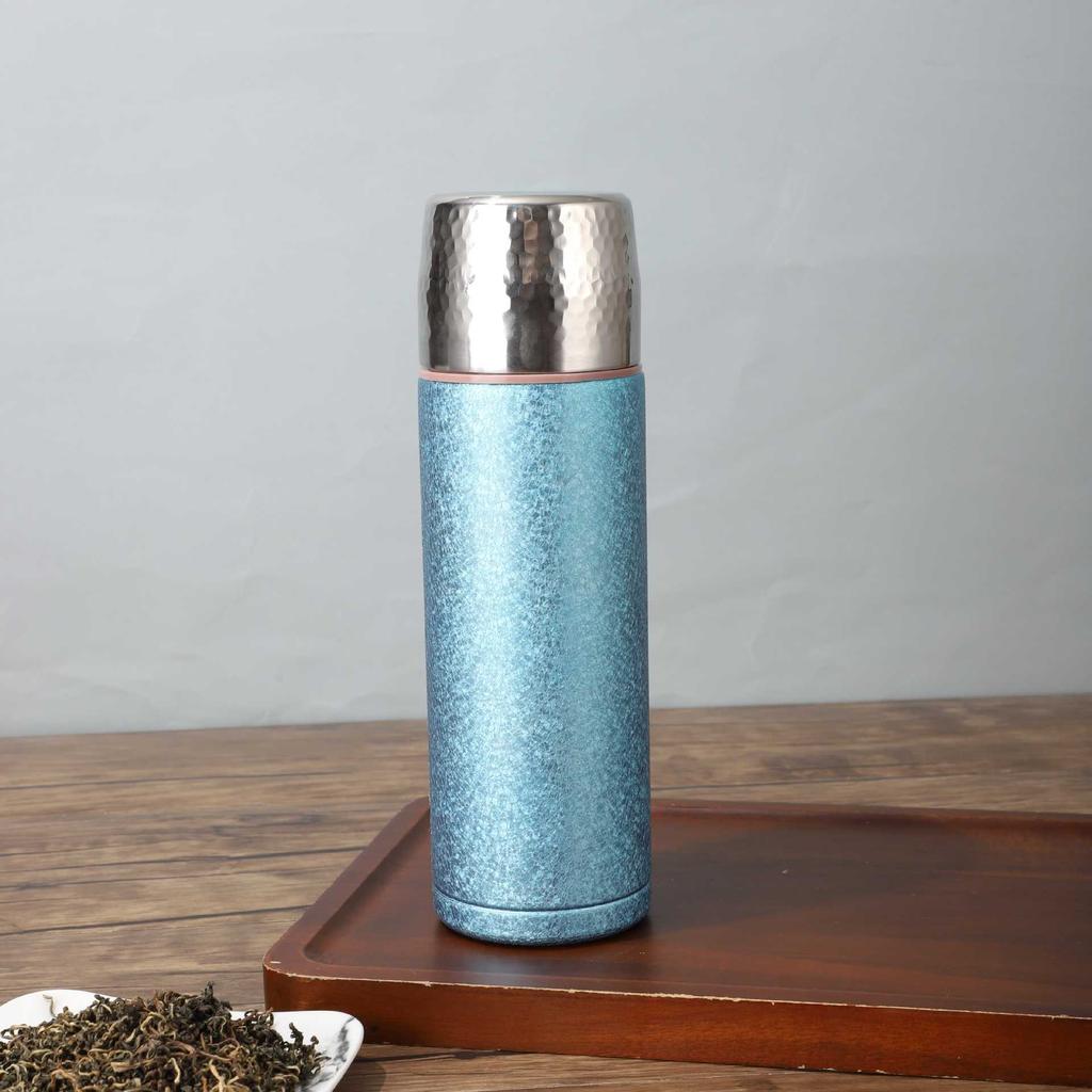 High-Value Titanium-Covered Double-Layer Thermos Cup Portable Hammer-Pattern Vacuum Stewed Teacup Light Luxury High-End Business Gift Cup