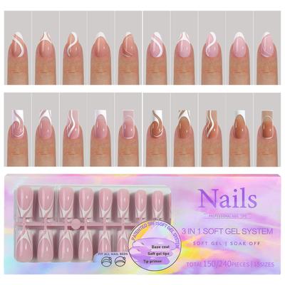 Uñas postizas francesas con diseño de flores, uñas ...
