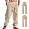 Linen Pants, Men's Casual Solid-color High Street Wide-leg Cargo Pants, Lace-up Work Pants With 4  Pockets