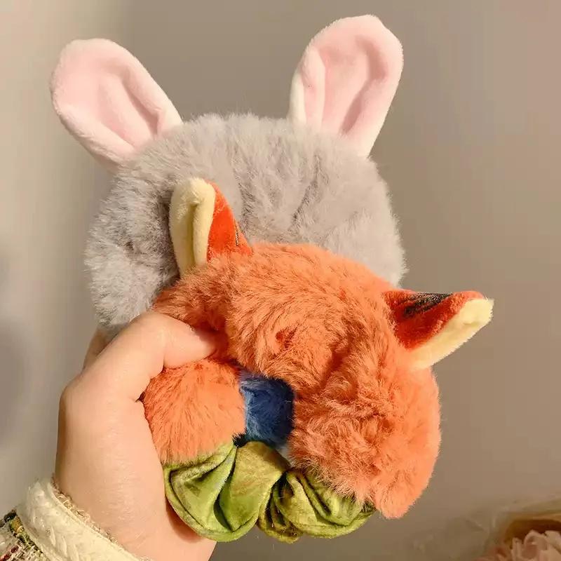 Cartoon Rabbit Fox Ears Plush Scrunchie Hair Band Woman Cute Animal Headdress Hair Rope for Girls Hair Accessoriess