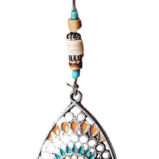 1 Pair Women Earrings Water Drop Shape Vintage Bohemia Style Hollow Out Flower Dangle Earrings for Gift