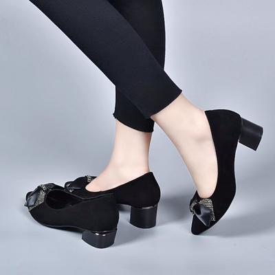 Pointed High Heels Women's Autumn New Bow Light Mouth Single Shoes Night Sheepskin Fashion Shoes Four Seasons Shoes