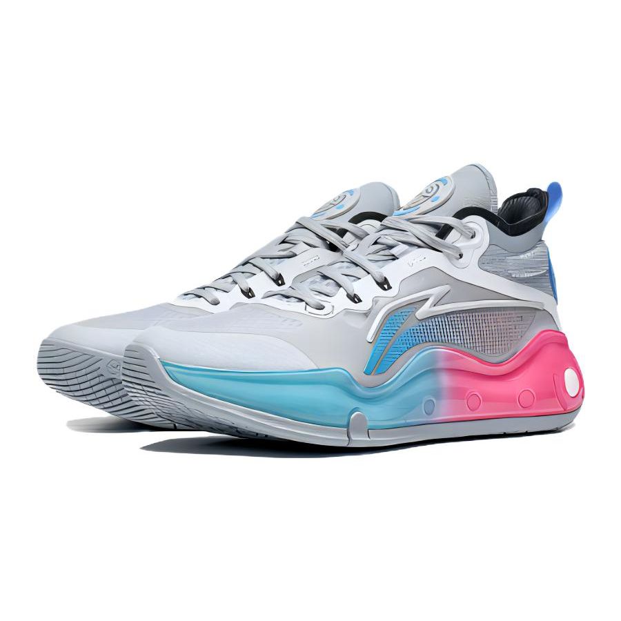 Li Ning Youth Pioneer Ling Premium 3.0 Sports Shock Absorbing Wear Resistant Low Top Basketball Shoes Kids basketball shoes Gray Pink YKBT024-1