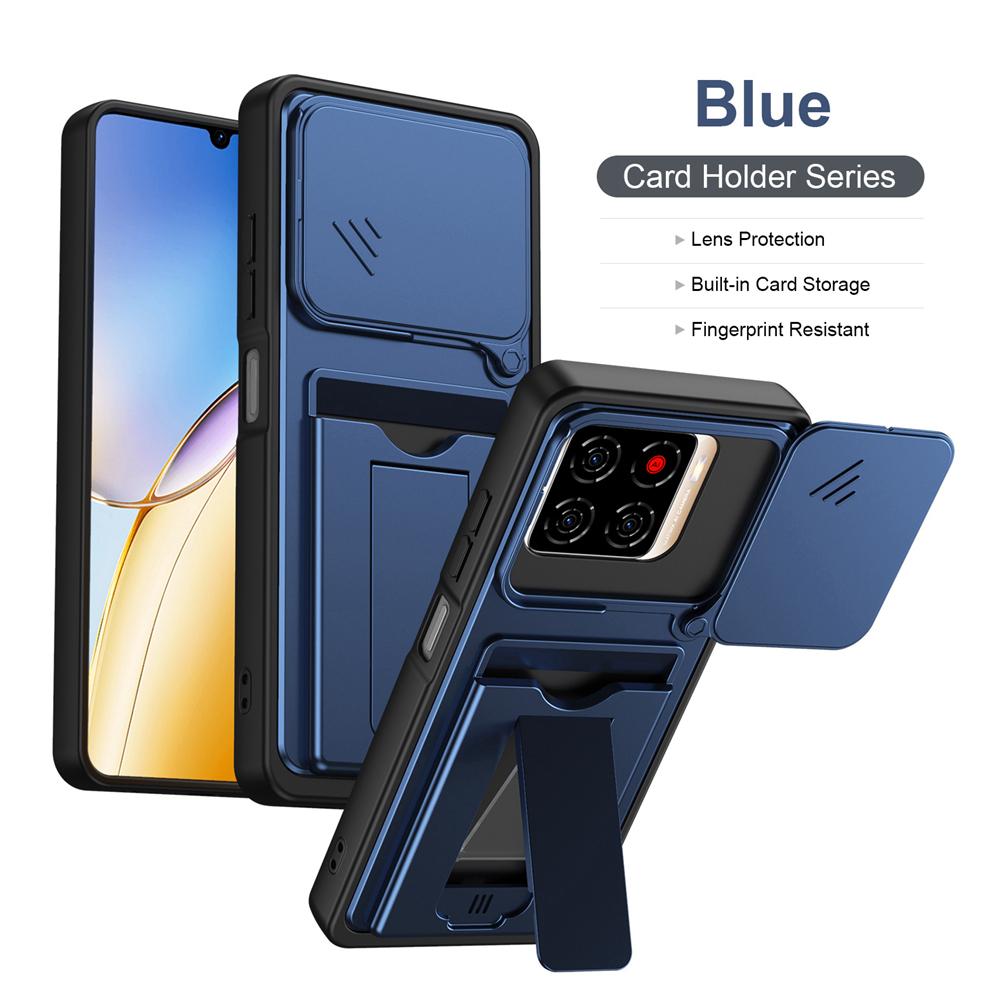 KEYSION Card Slot Holder Bag Phone Case for ZTE Blade A56 Slide Camera Protection Kickstand Shockproof Cover for Blade A56 Pro