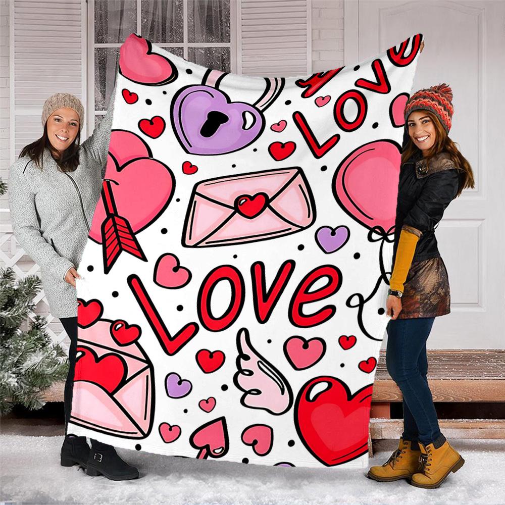 1pc Love, Valentine's Day Outdoor Blanket - Soft Flannel Cozy for Travel & Camping - All-Season Warm Bed Cover, Machine Washable yy251229086