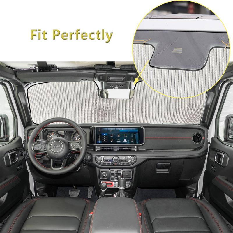 Front Windshield Sun Shade for Jeep Wrangler JL 4xe Gladiator JT 2024-2026 Sun Visor UV Blocker Cover Interior Accessories