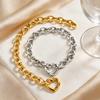 Stainless Steel Plated 18K Gold Round Cross Chain Heart Buckle Necklace, Women'S Jewelry Nc-