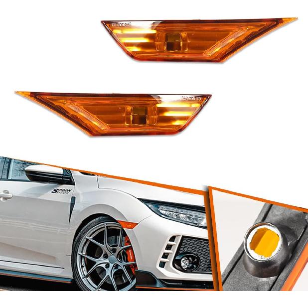ADIIL Smoke Lens Amber Full LED Bulb Front Bumper Side Markers Turn Signal Light Set Compatible with 2016-2021 Honda Civic 10th Gen Sedan Coupe