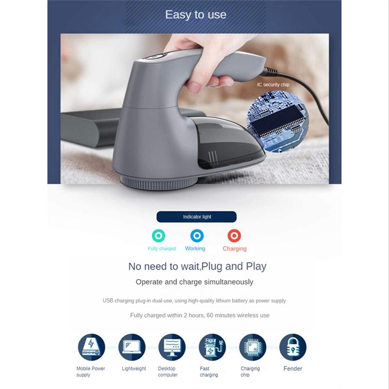 Electric Lint Remover with 6-Leaf Blades Quickly Remove USB Fabric Shaver Sweater Shaver for Clothes Bedding Dark Grey