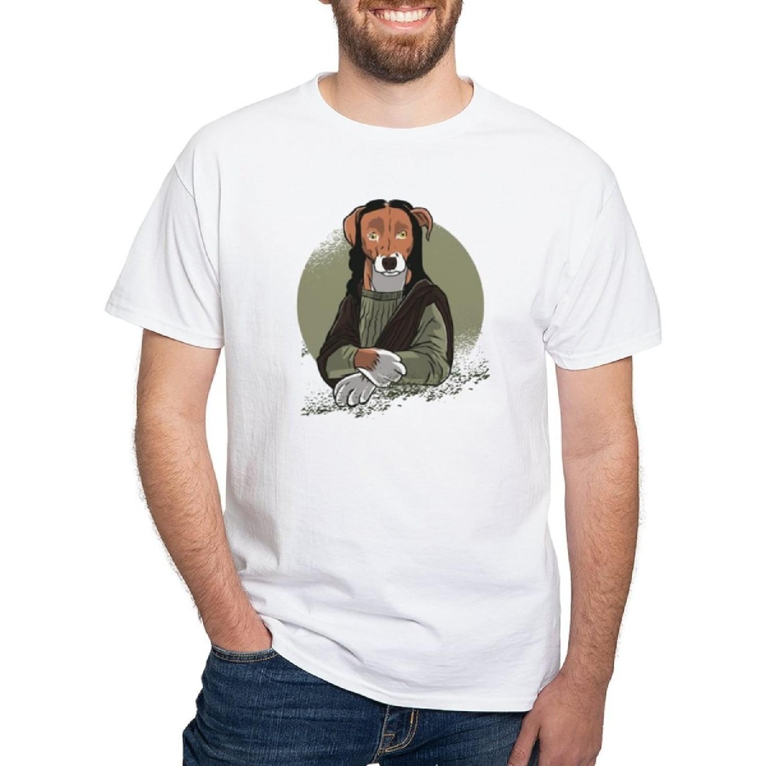 CafePress Mona Lisa Dog T Shirt Men s 100% Cotton, Classic Graphic White T-Shirt S