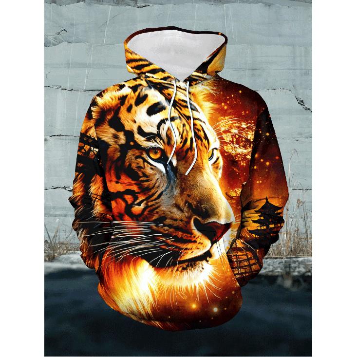 Dominating Realistic Style Tiger Head 3D Printed Hoodie Two-Piece Set