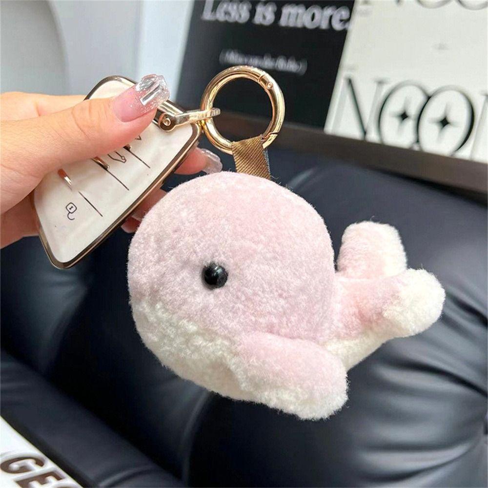 Plush Key Chain Whale Car Keychain Furry Wool Whale Keyring Furry Dolphin Keychain  Backpack Bag