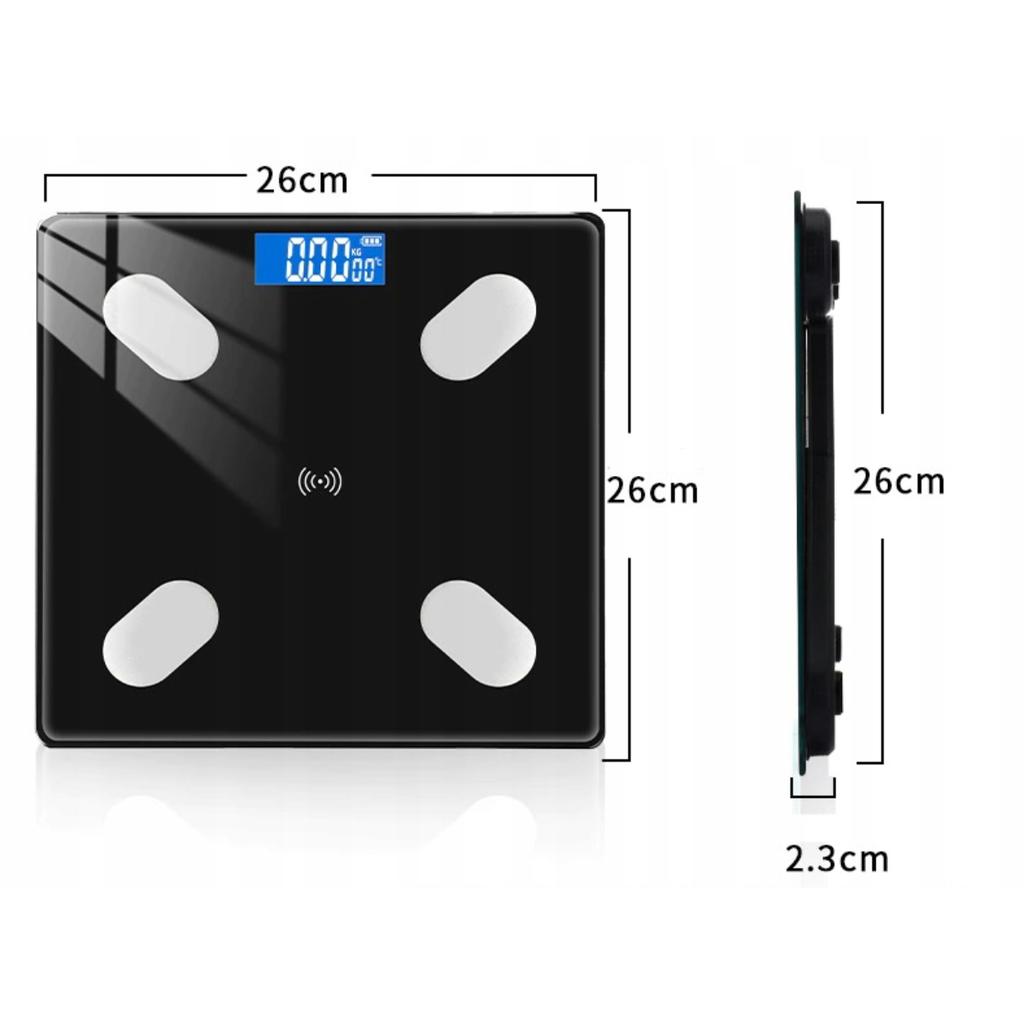 Intelligente Bluetooth Analyse-Badezimmerwaage, Schwarz + 150cm Maßband