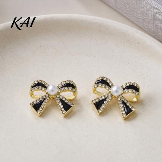Versatile Alloy Ear Studs 1 Pair Sparkly Rhinestone Bow Knot Stud Earrings for Women, Faux Pearl Minimalist Ribbon Earrings, Statement Cubic Zirconia