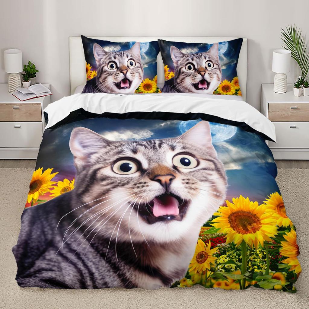 Cute Cat Down Comforter Set Bedding Set 3-piece Duvet Cover Set