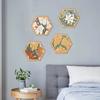 4 Pcs Flowers Wooden Wall Art Decor Hexagon Hollow Out Boho Flower Wall Sculpture Bohemian Farmhouse Hanging Sign for Bedroom Living Room