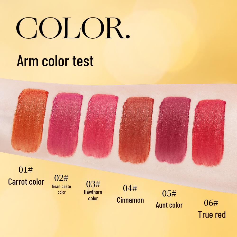 Jiao Zhi Wu Yu Velvet Non-Stick Lipstick: Moisturizing, Long-Lasting, Color-Locking, Brightens Complexion.