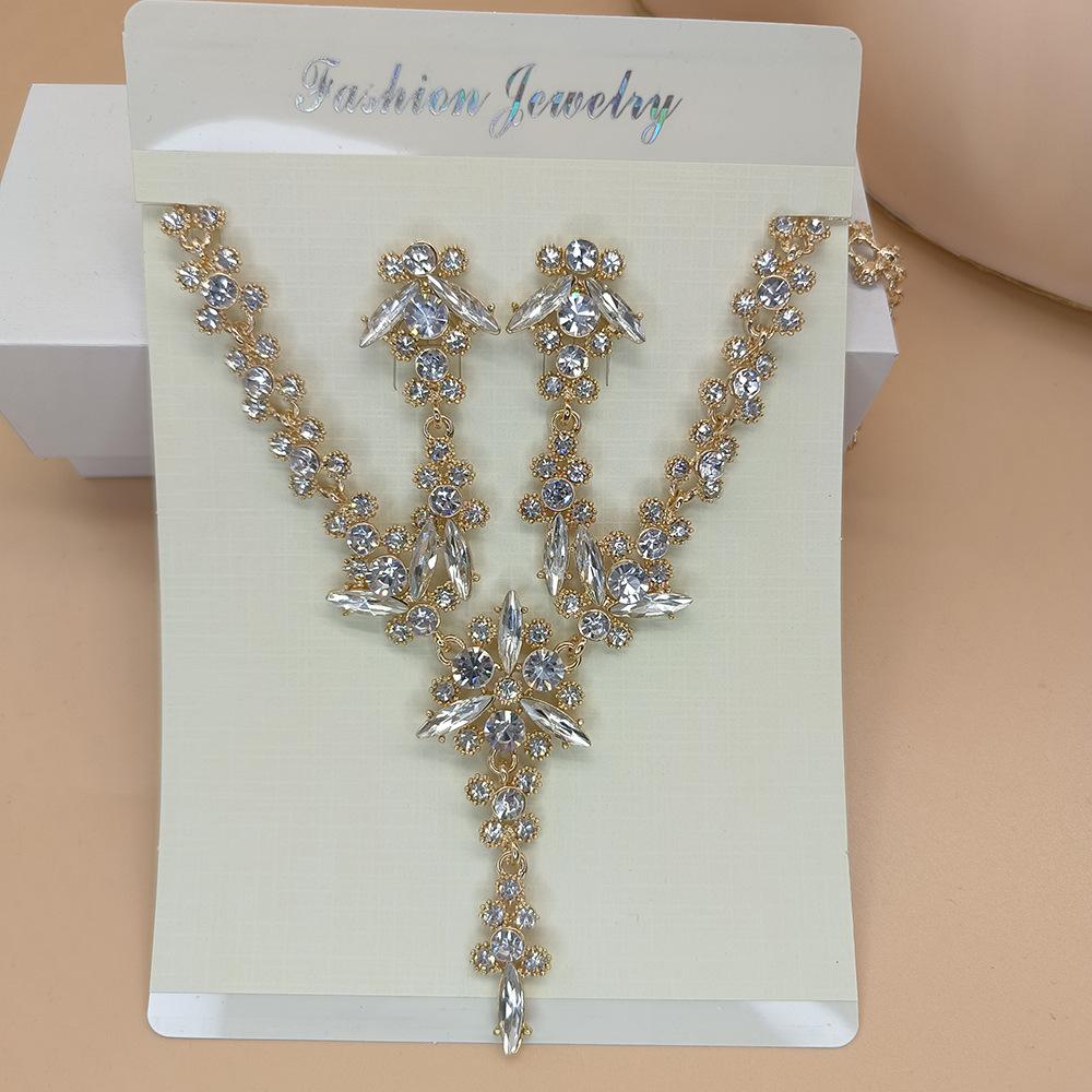 Wedding Jewelry European American Temperament Multicolor Crystal Bride Necklace Earrings Set