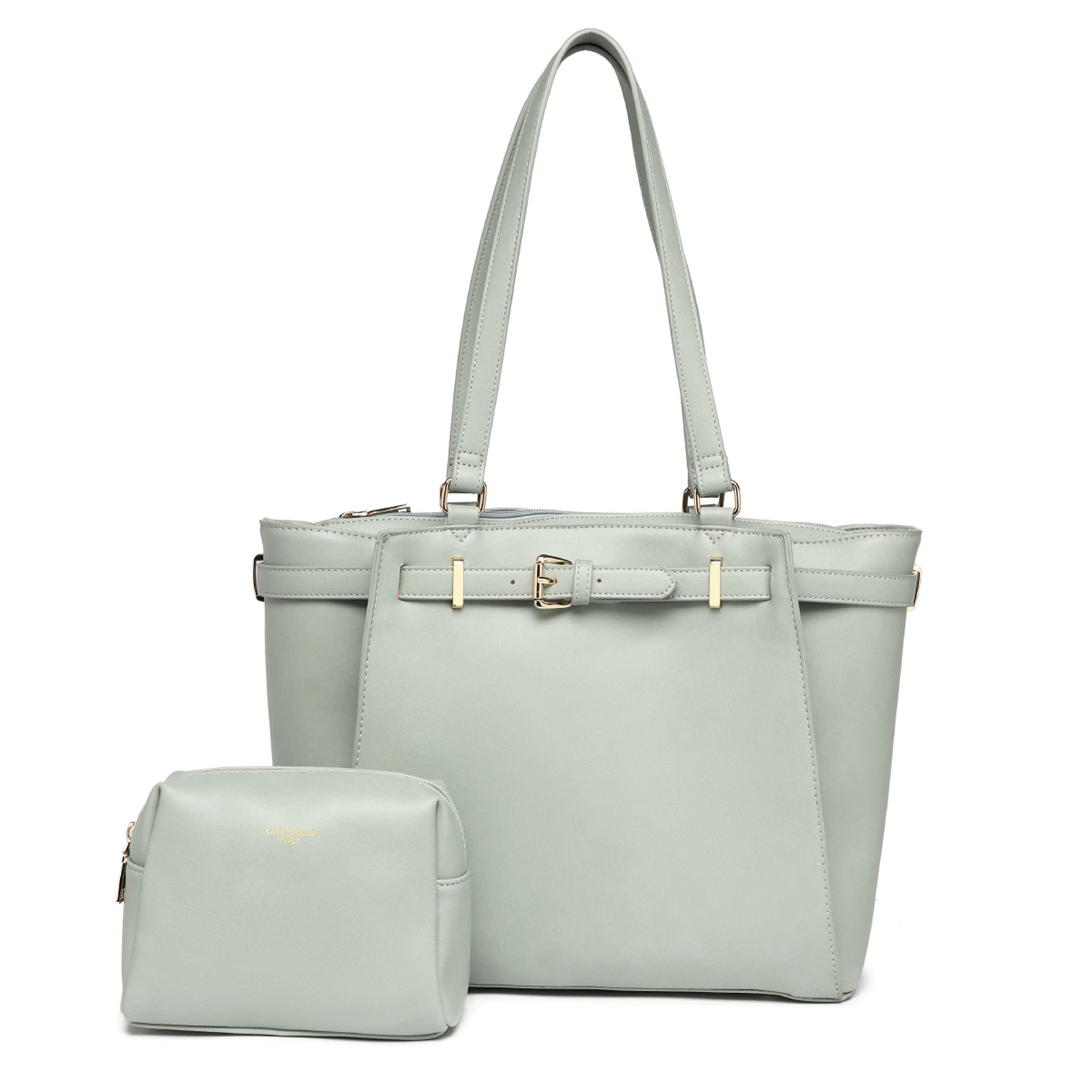 

Business Bag Tote Bag Ladies Popular Pouch Included A4 14 Inch PC Zippered Recruit Commuter Bag Handbag 170971 [Guscio Gold] (Retro Green)