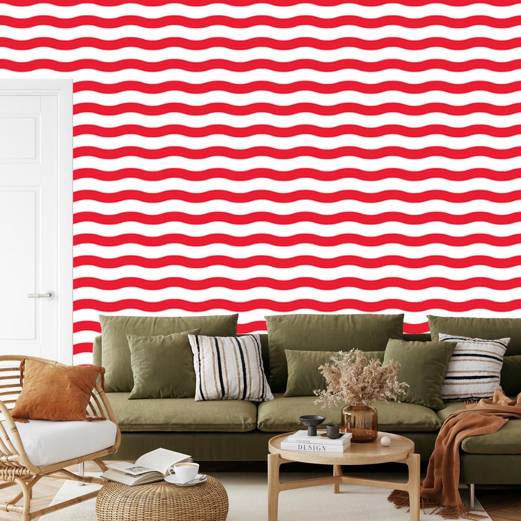 Striped Wallpaper White, Red and Coral for Living Room and Bedroom 50x1000