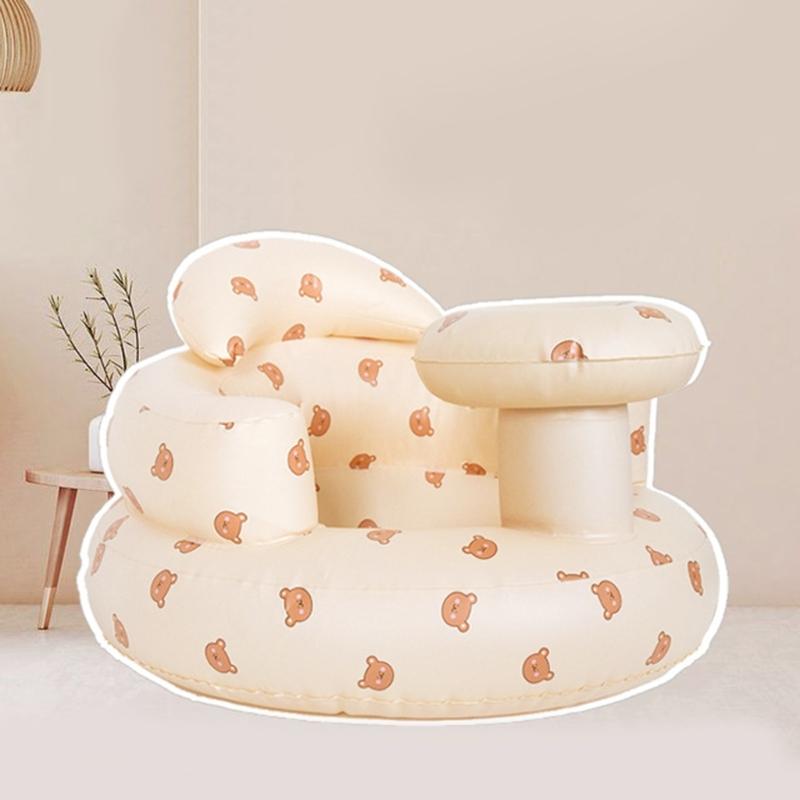 Infants Swim Training Chair Inflatable and Foldable Baby Bath Stool Cartoon Bear Pattern Baby Play Pool Sitting Chair