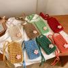 Sweet Flower Weaving Crossbody Bag Hollow Square Crochet Phone Bag Solid Handmade Knitted Messenger Bag Outdoor