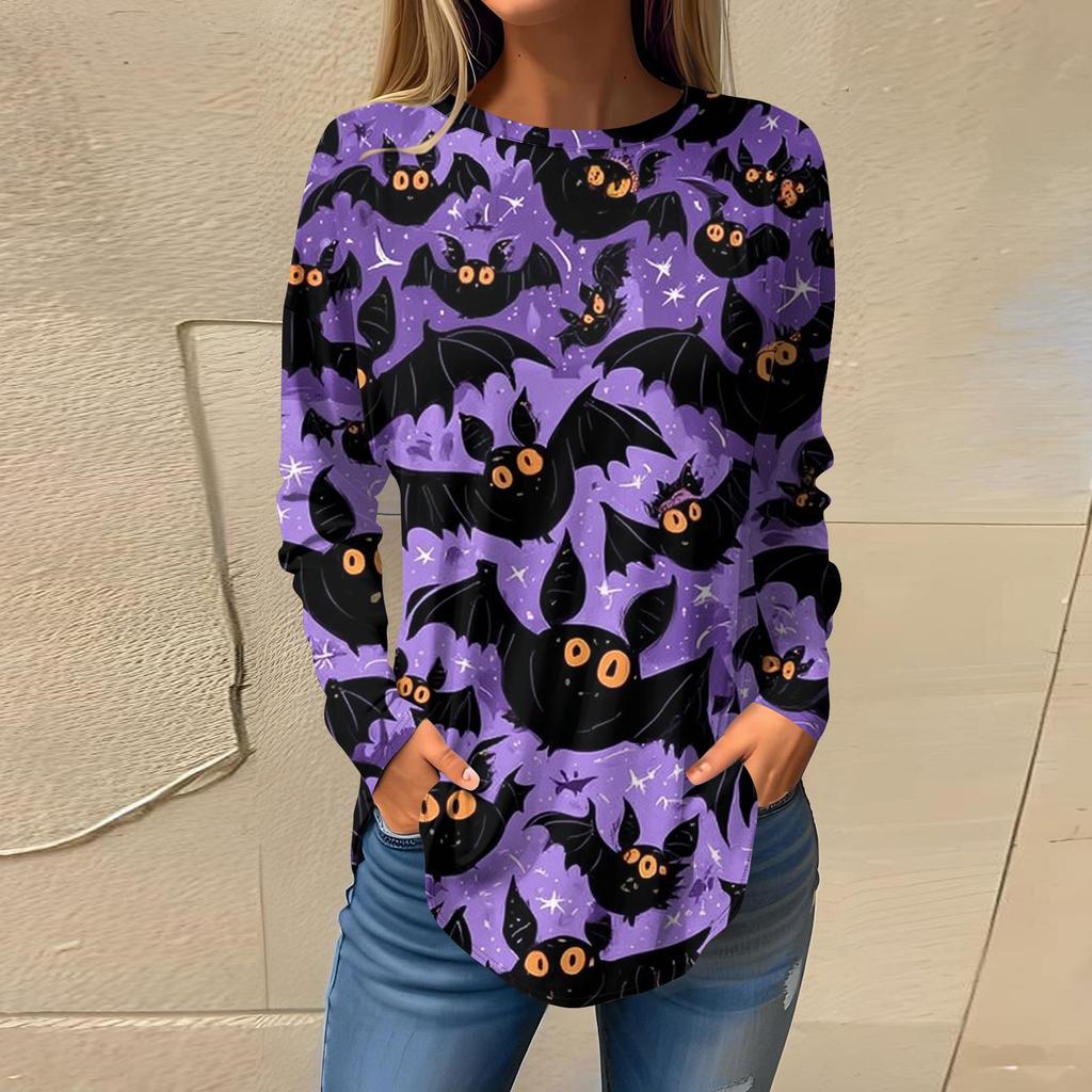Damesmode Losse Ronde Hals Halloween Print Lange Mouwen T-shirt Top Pullover