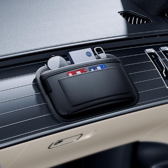 Black Leather Car Storage Bag Hanging Pocket Organizer For Car Door All-Purpose Multi Driver Passenger Seat Storage Bag