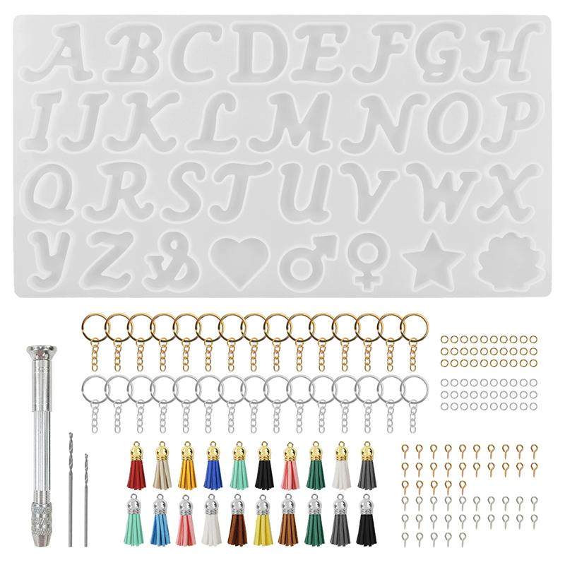 WTEMPO DIY Keychain Tassel Pendents Making Molds English-letter-Shaped Resin Molds Epoxy Molds for Beginners & Adults Handicrafts Making Mold Set