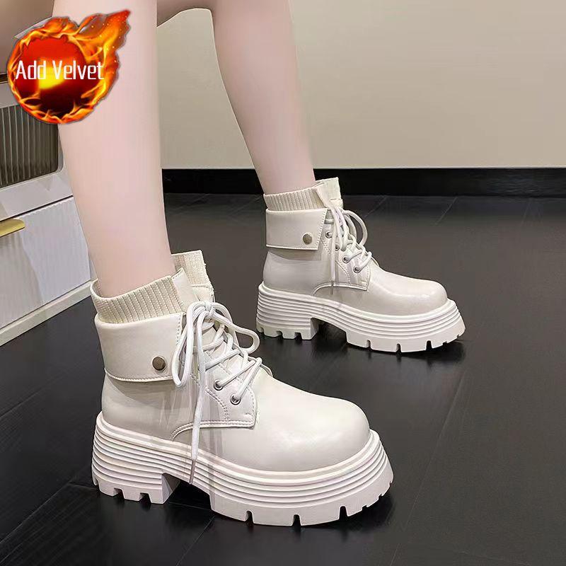 Fashion Ankle Boots for Women Leather Biker With Laces Woman Short Shoes Black Fur Fashion 2025 Boot Large Size Warm Booties Trend Goth