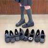 Nische graue Innenhöhenerhöhung Retro Wildleder quadratische Schnalle Strass Samt Mary Jane Schuhe Damen 2025 neue Ballett Baumwollschuhe