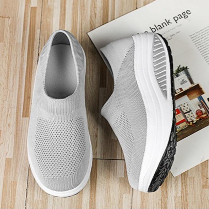 Women's Mesh Shoes Lightweight Breathable Sneakers Comfort Walking Platform Wedges Shoe Slip on Elastic Socks Shoes Muffin Shoes