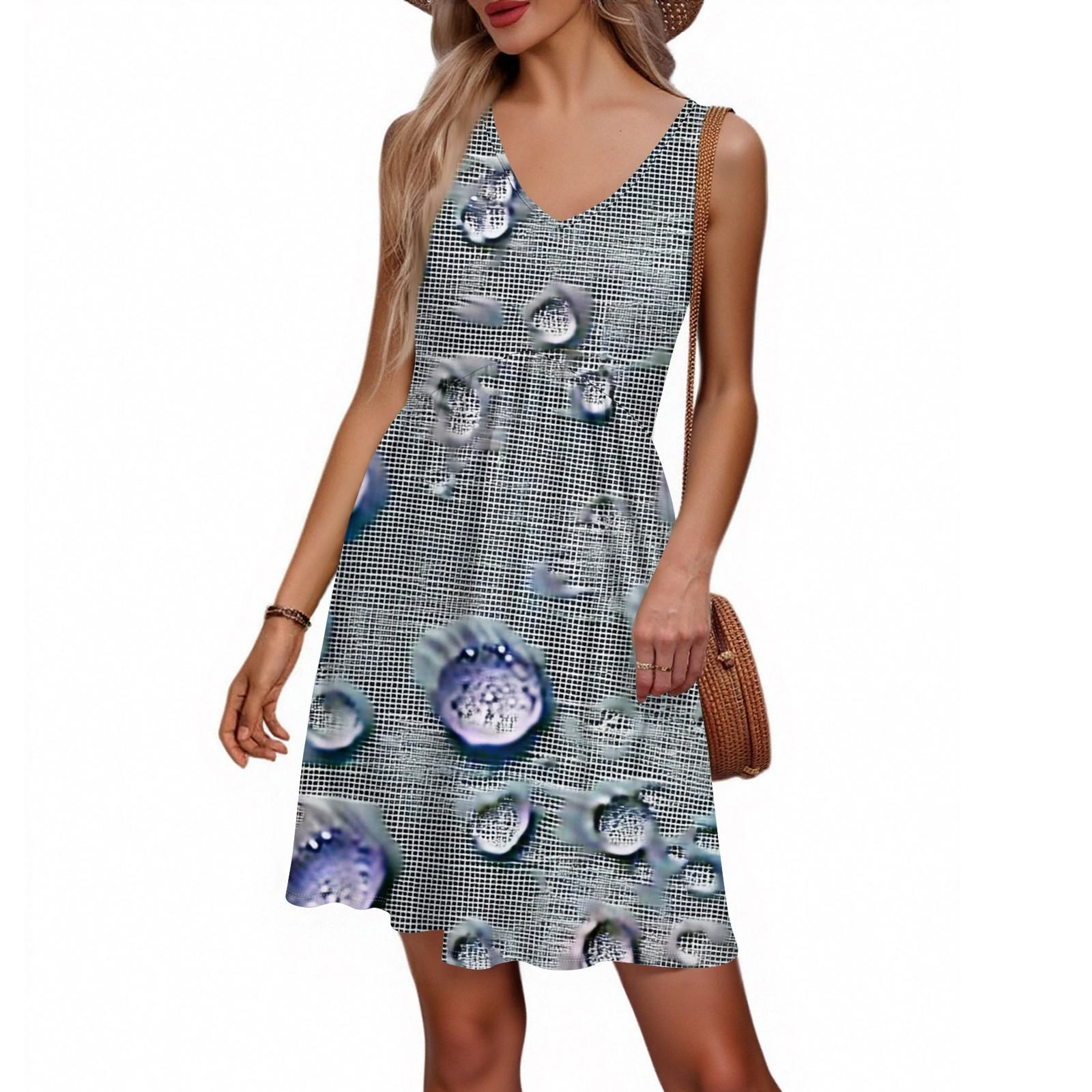 

Женское летнее платье с V-образным вырезом в повседневном пляжном стиле для отпуска, в стиле ретро с цветочным принтом, без рукавов, с лоскутным дизайном S