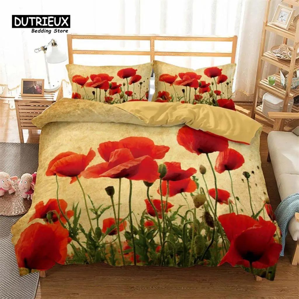 Mjukt blommigt påslakan med örngott Sommarblommor 3D-tryck Sängklädesset King Queen-storlek För vuxna Barn Flickor Tonåringar Dekor