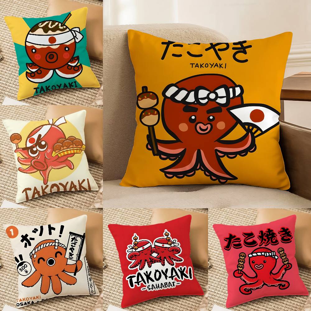 Cartoon Japanese Takoyaki Food Pillow Case Printed Brushed Fleece Pillow Baby Skin-Touch Eco-Friendly Dye-Sublimat