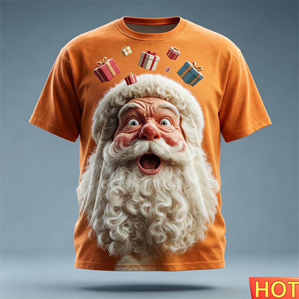 Santa print t-shirt funny holiday party fashion clothing christmas harajuku short-sleeved top